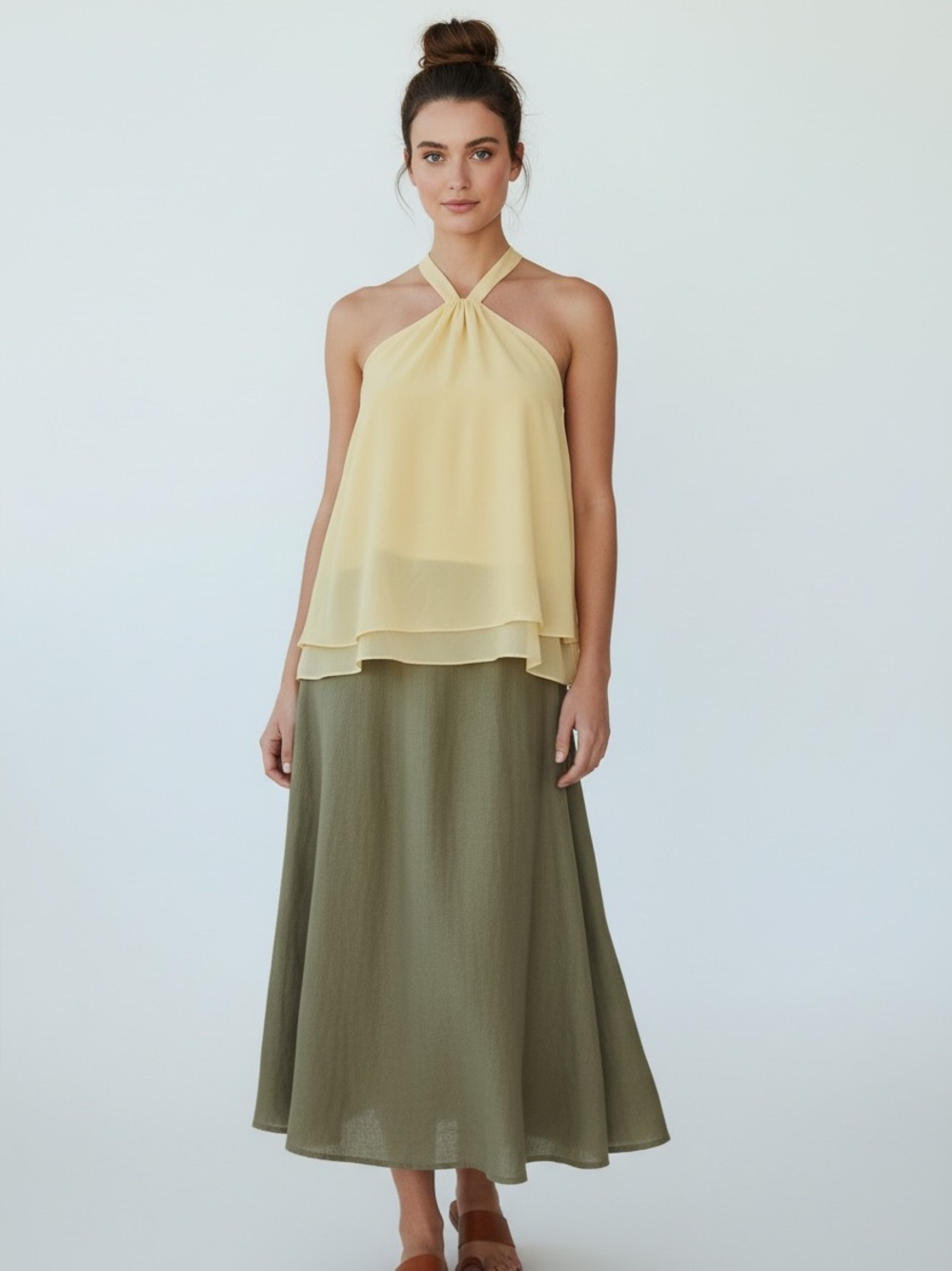 Tyche Yellow Halter Layered Chiffon Top